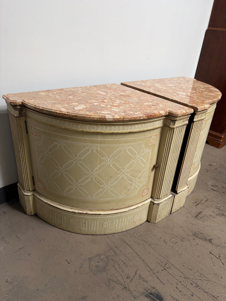 Pair Demilune Painted Wood Cabinet