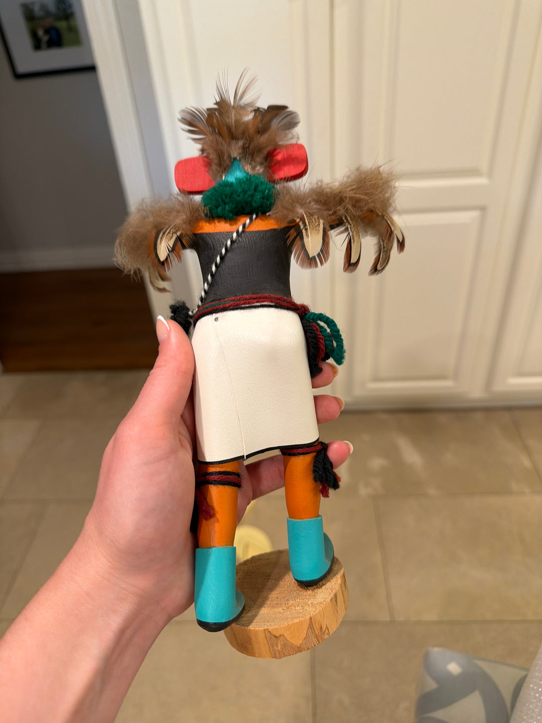 Hopi Kachina Doll with Feathers and Yarn by B. Smith