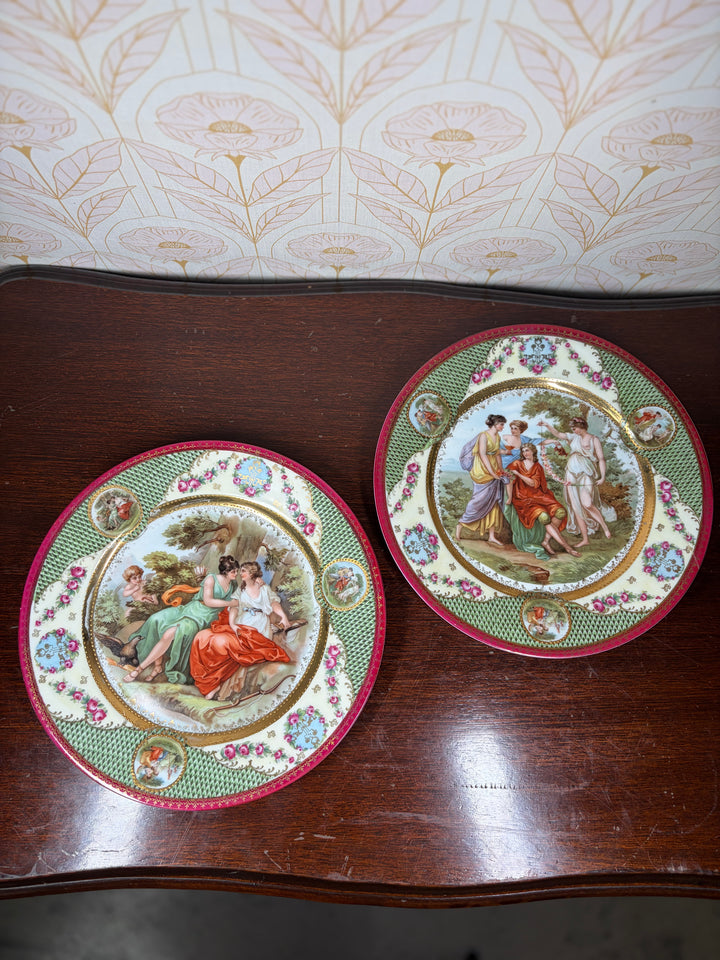 Pair of Vienna-Style Porcelain Cabinet Plates with Classical Figural Scenes