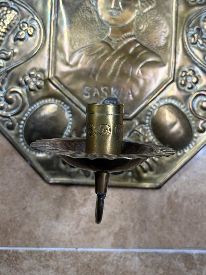 2 Brass Wall Sconces engraved "Rembrandt"