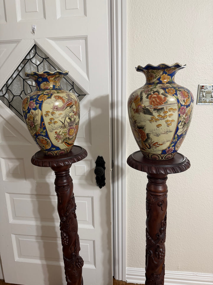 Antique Vases with Wooden Stands