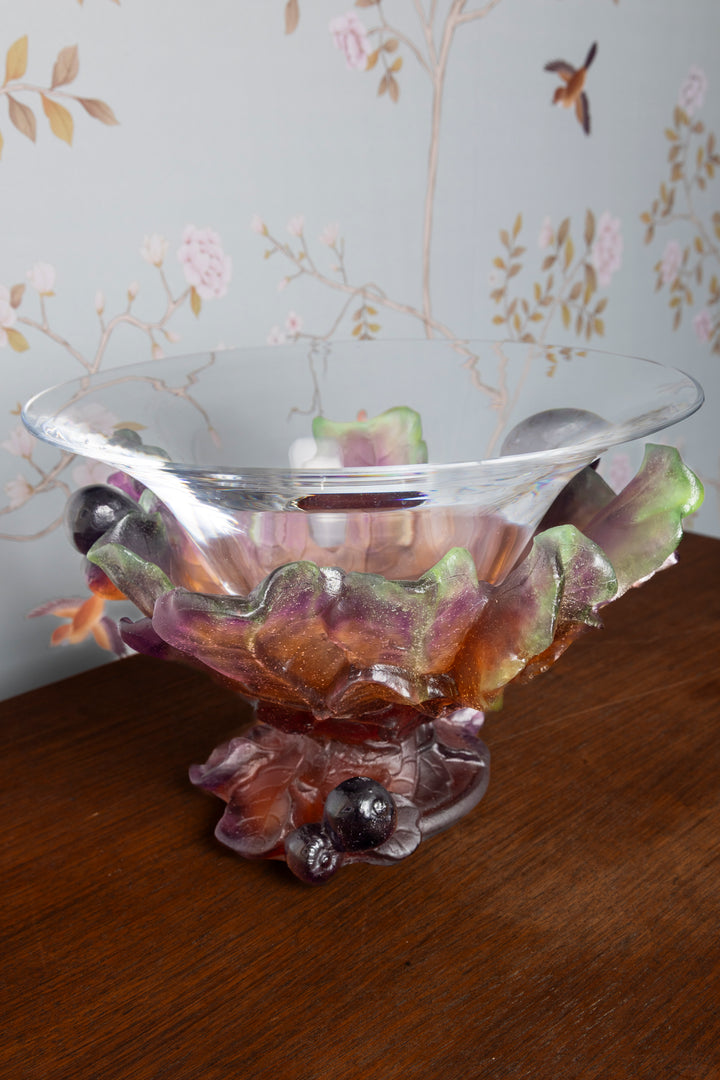 Daum France Pate-de-Verre "Figs and Lizard" Coupe Bowl