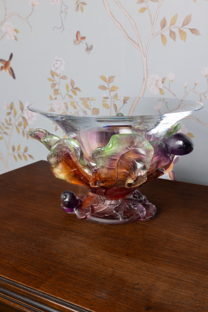 Daum France Pate-de-Verre "Figs and Lizard" Coupe Bowl