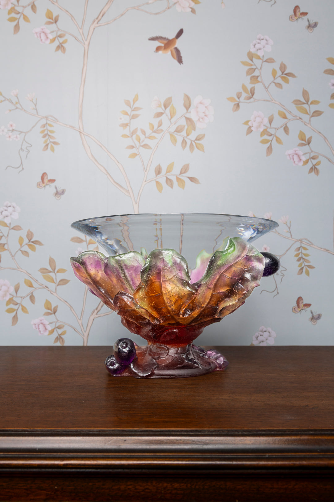 Daum France Pate-de-Verre "Figs and Lizard" Coupe Bowl