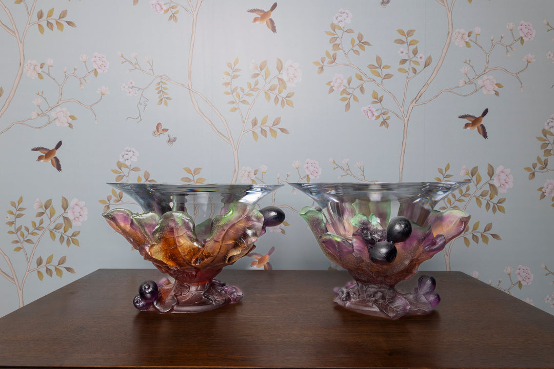 Daum France Pate-de-Verre "Figs and Lizard" Coupe Bowl