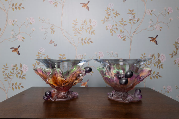 Daum France Pate-de-Verre "Figs and Lizard" Coupe Bowl