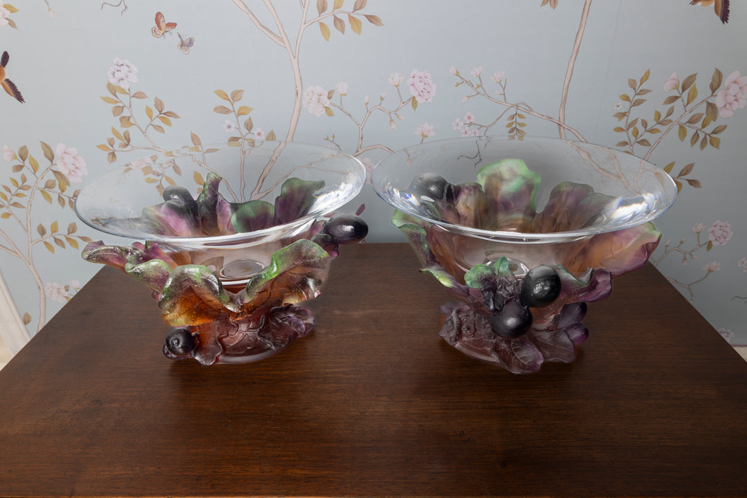 Daum France Pate-de-Verre "Figs and Lizard" Coupe Bowl