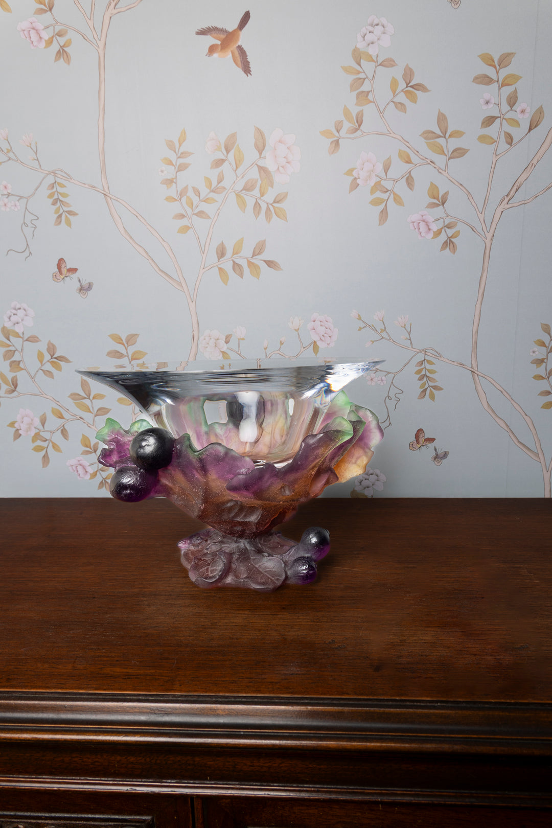 Daum France Pate-de-Verre "Figs and Lizard" Coupe Bowl