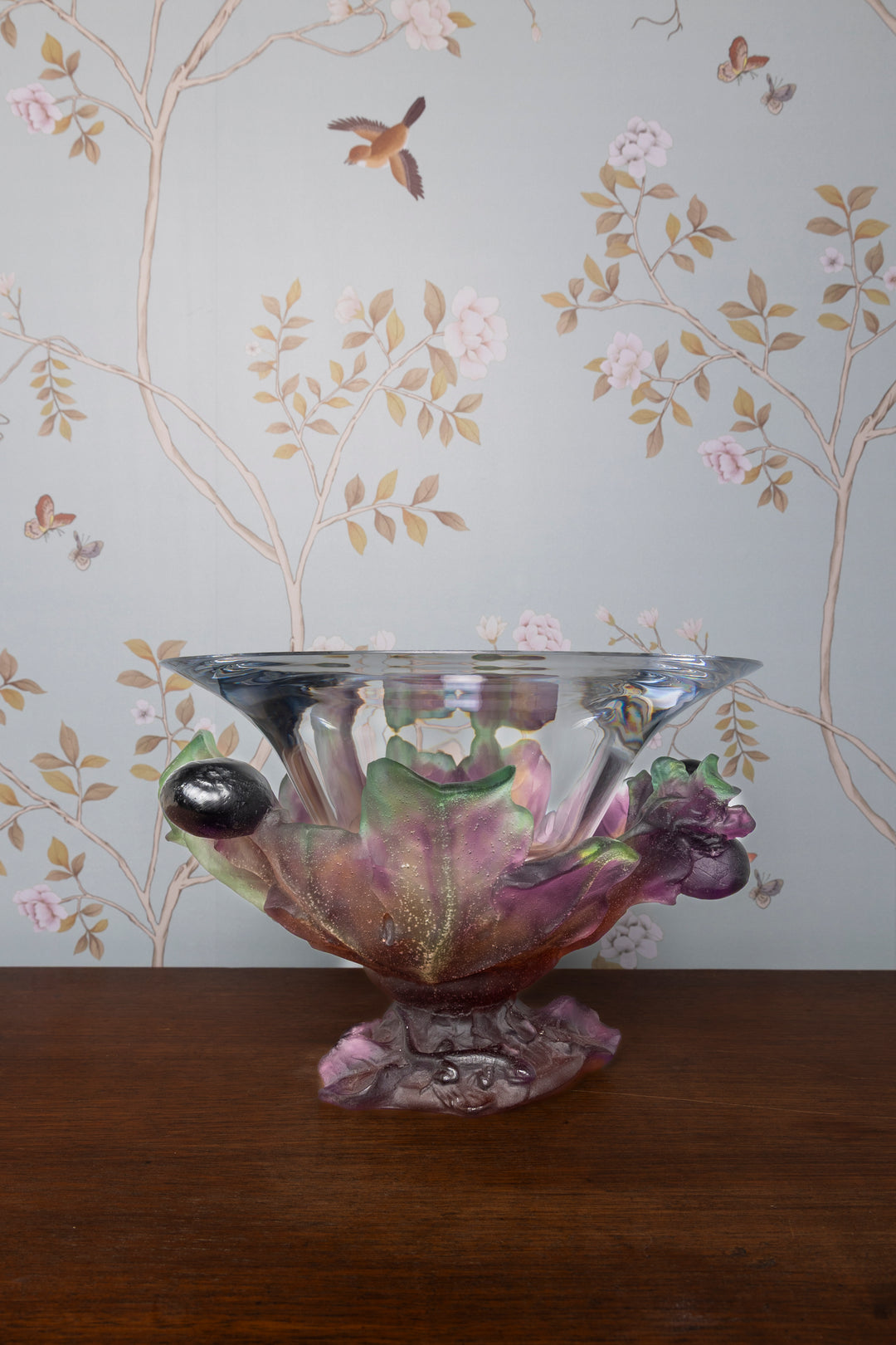 Daum France Pate-de-Verre "Figs and Lizard" Coupe Bowl