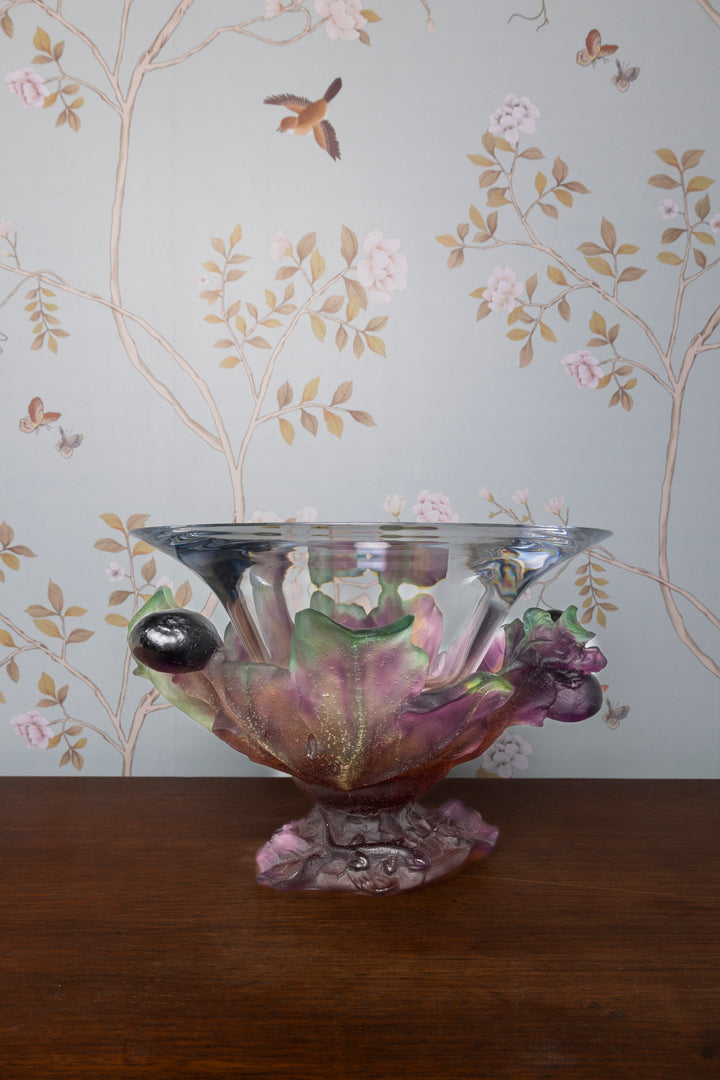 Daum France Pate-de-Verre "Figs and Lizard" Coupe Bowl
