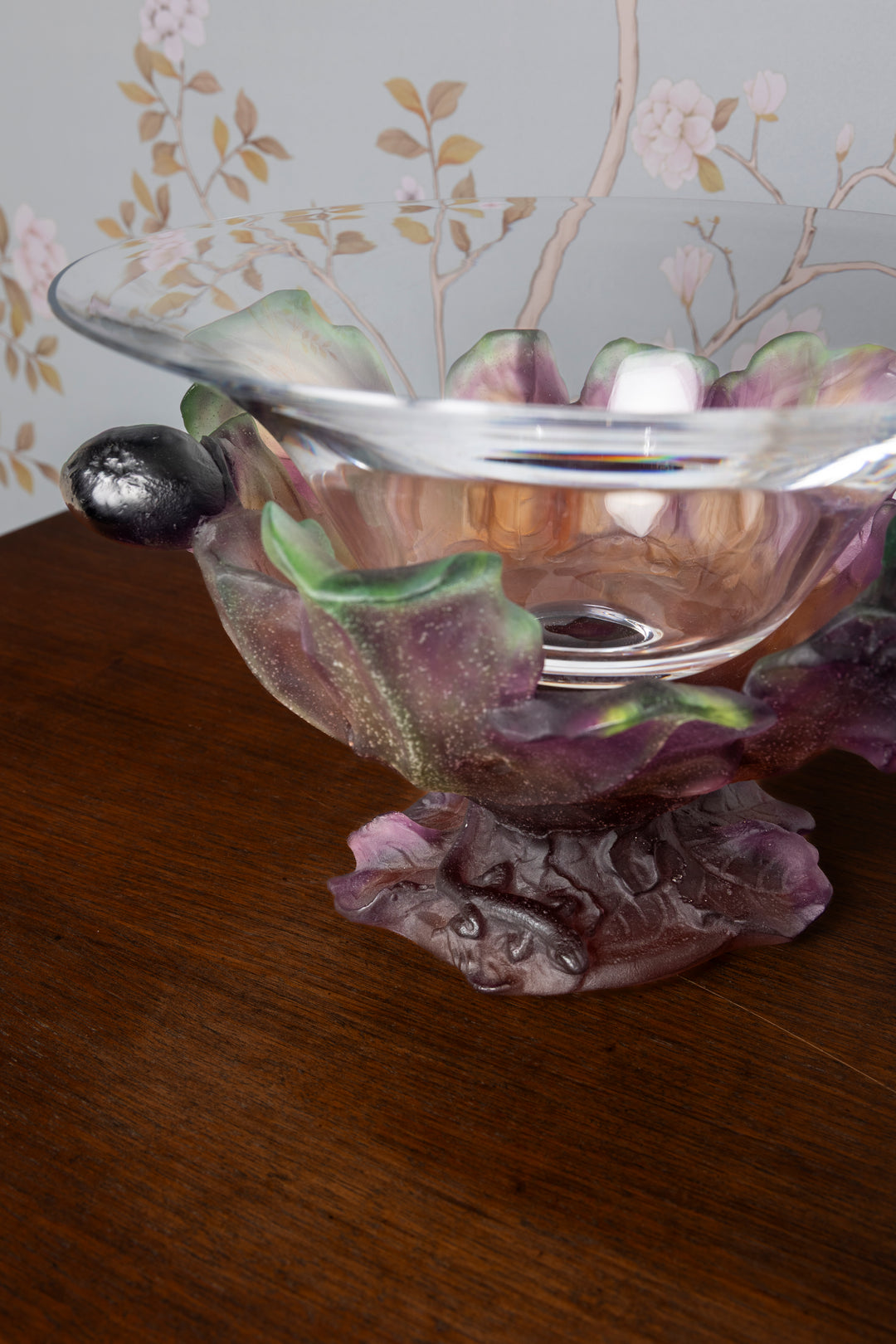 Daum France Pate-de-Verre "Figs and Lizard" Coupe Bowl