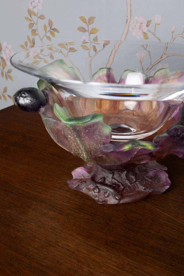 Daum France Pate-de-Verre "Figs and Lizard" Coupe Bowl