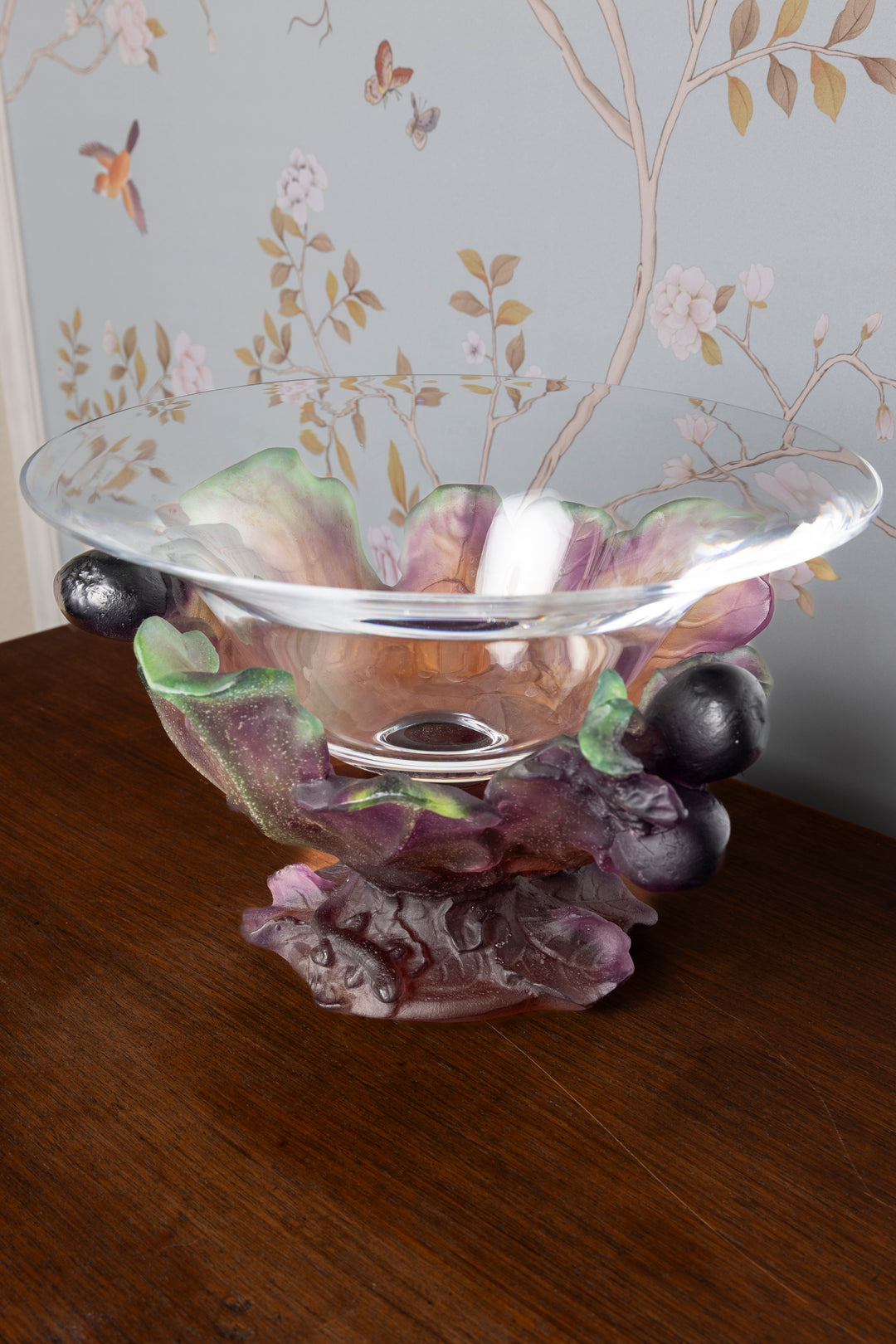 Daum France Pate-de-Verre "Figs and Lizard" Coupe Bowl