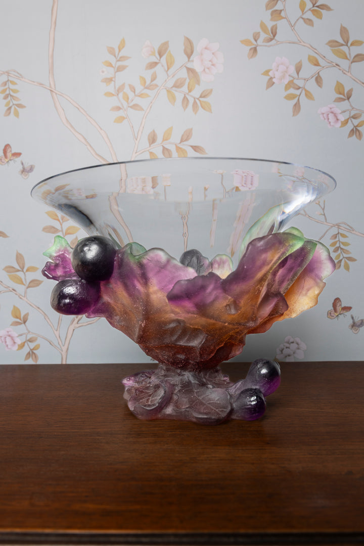 Daum France Pate-de-Verre "Figs and Lizard" Coupe Bowl