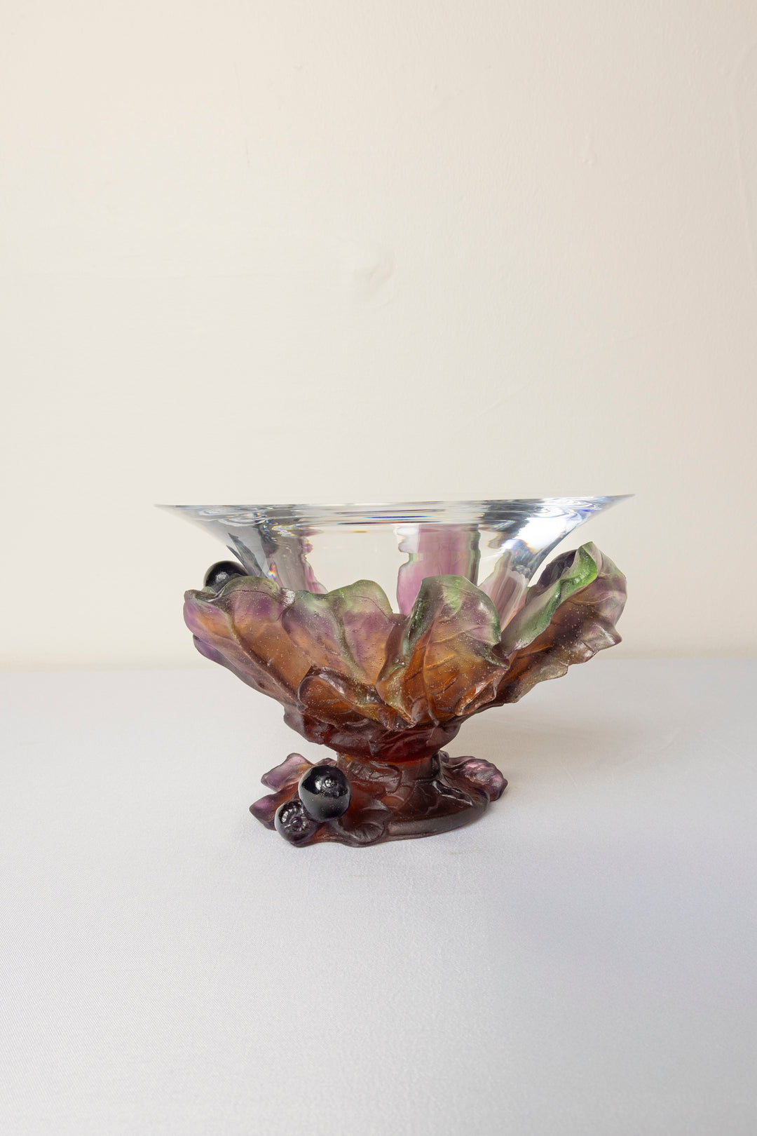 Daum France Pate-de-Verre "Figs and Lizard" Coupe Bowl