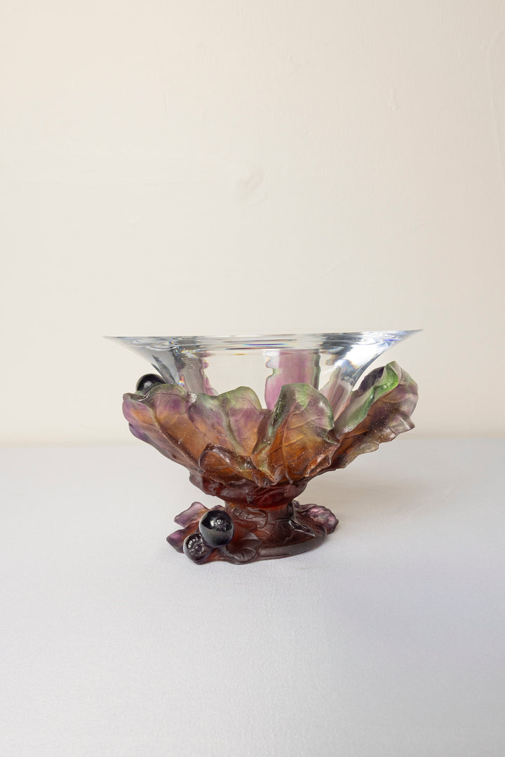 Daum France Pate-de-Verre "Figs and Lizard" Coupe Bowl