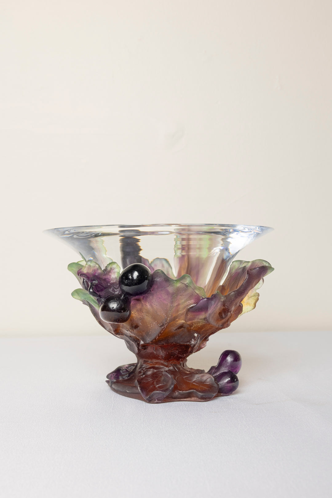 Daum France Pate-de-Verre "Figs and Lizard" Coupe Bowl