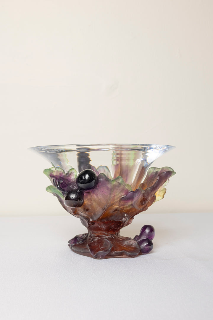 Daum France Pate-de-Verre "Figs and Lizard" Coupe Bowl