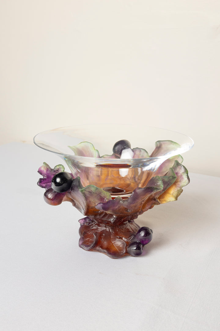 Daum France Pate-de-Verre "Figs and Lizard" Coupe Bowl
