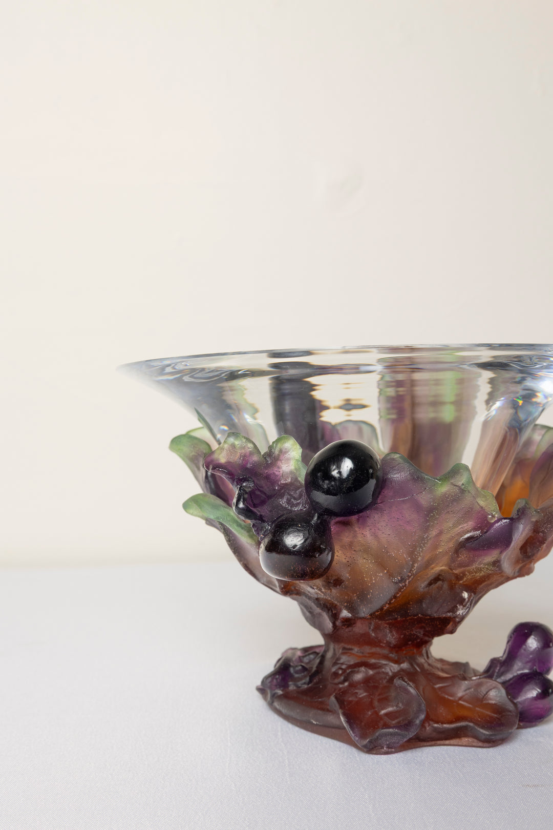 Daum France Pate-de-Verre "Figs and Lizard" Coupe Bowl