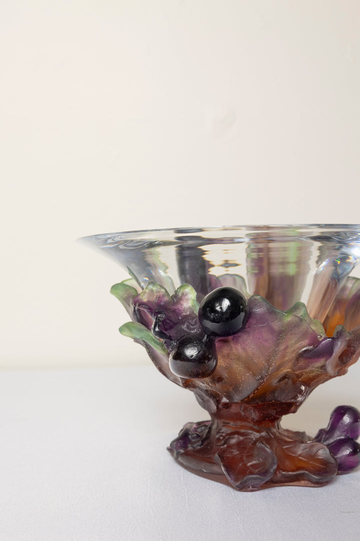 Daum France Pate-de-Verre "Figs and Lizard" Coupe Bowl