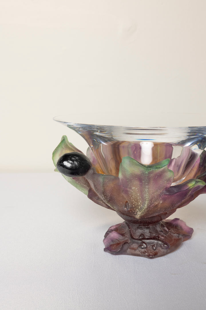 Daum France Pate-de-Verre "Figs and Lizard" Coupe Bowl
