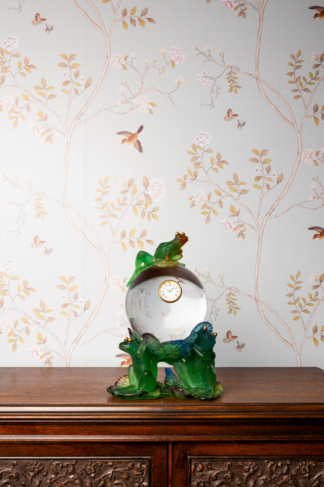 Daum Pate de Verre Crystal Frog Clock