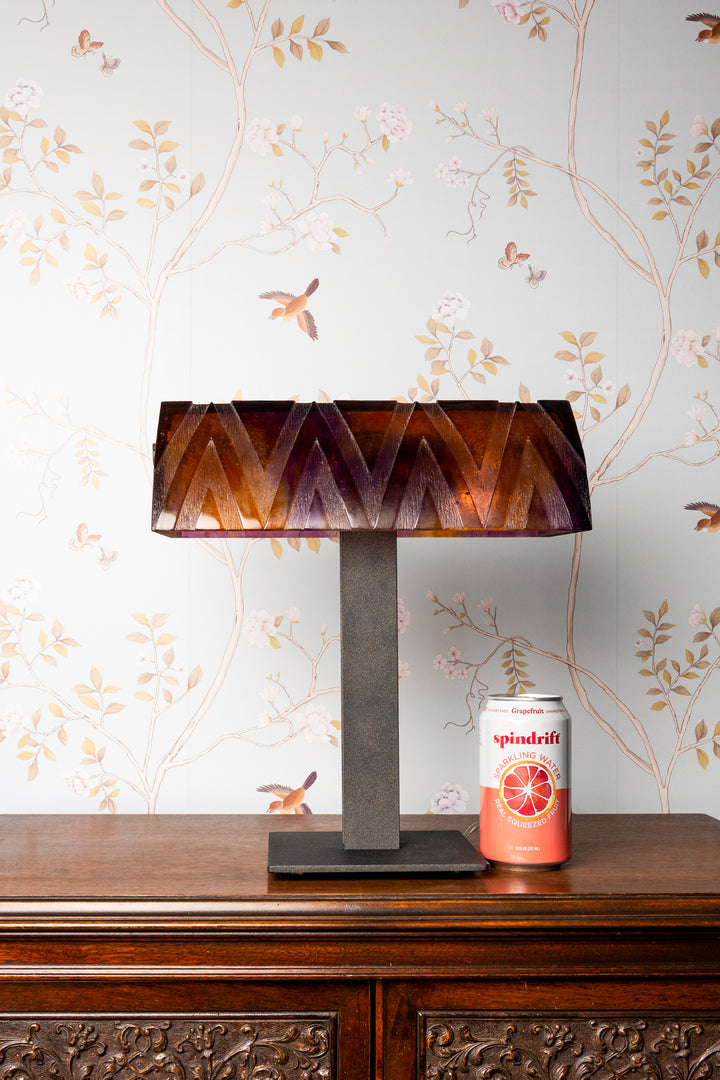 Daum Purple and Orange Pate de Verre Crystal Lamp