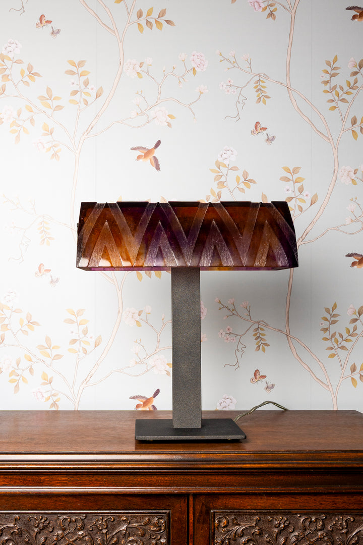 Daum Purple and Orange Pate de Verre Crystal Lamp