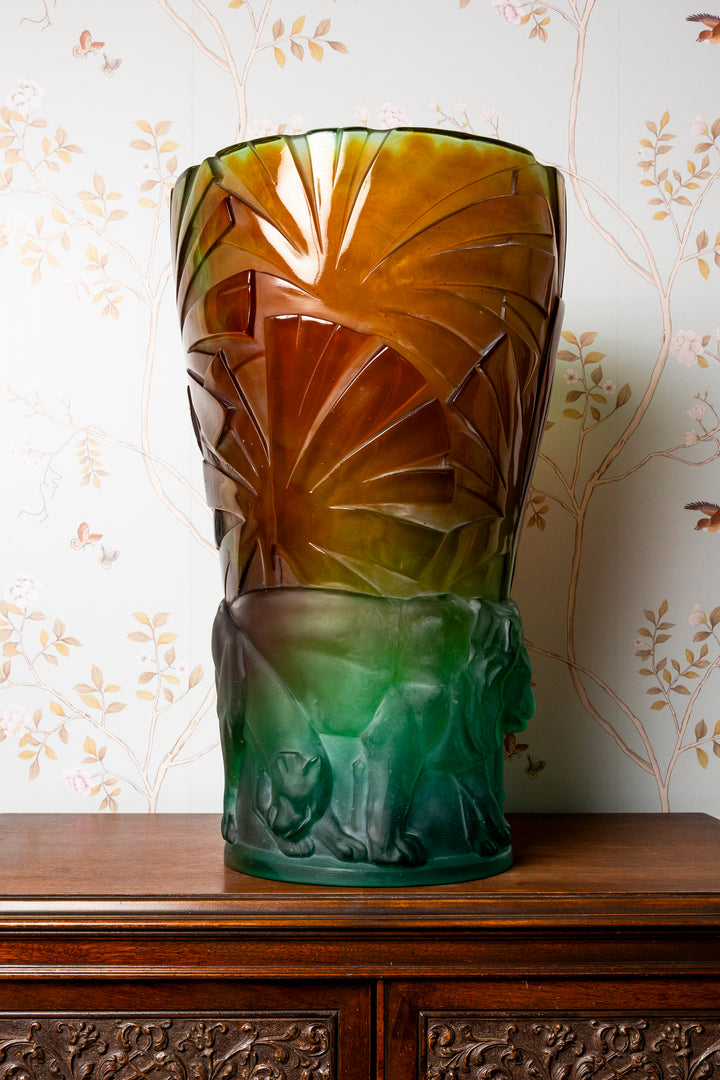 Daum Lion and Leaf Vase