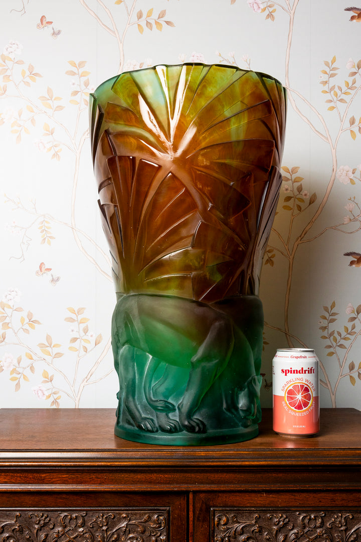 Daum Lion and Leaf Vase