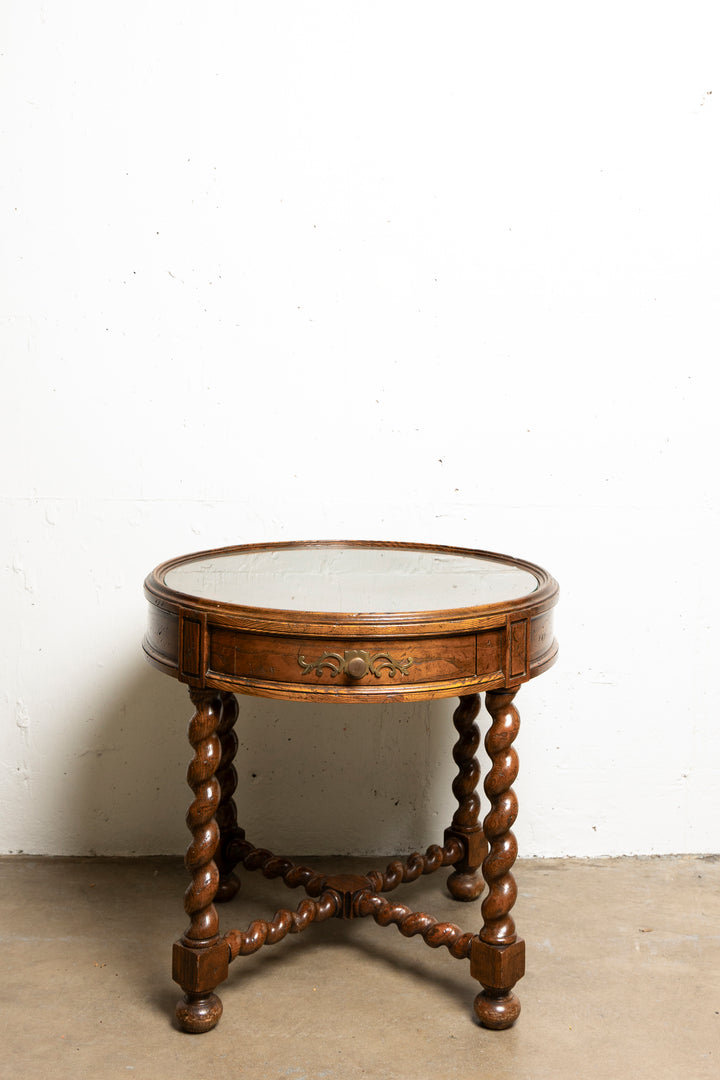 Baker Furniture English Barley Twist Oak and Burl Wood Tea Table