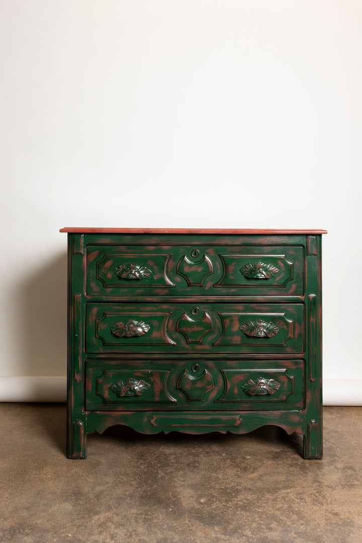 Antique Pink and Green Chest of Drawers