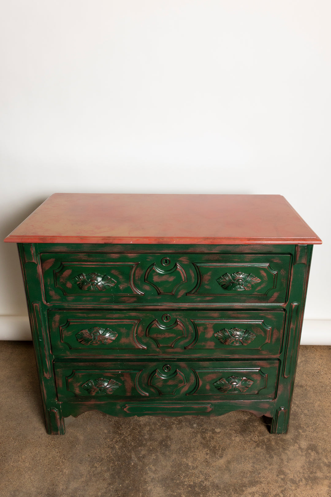 Antique Pink and Green Chest of Drawers