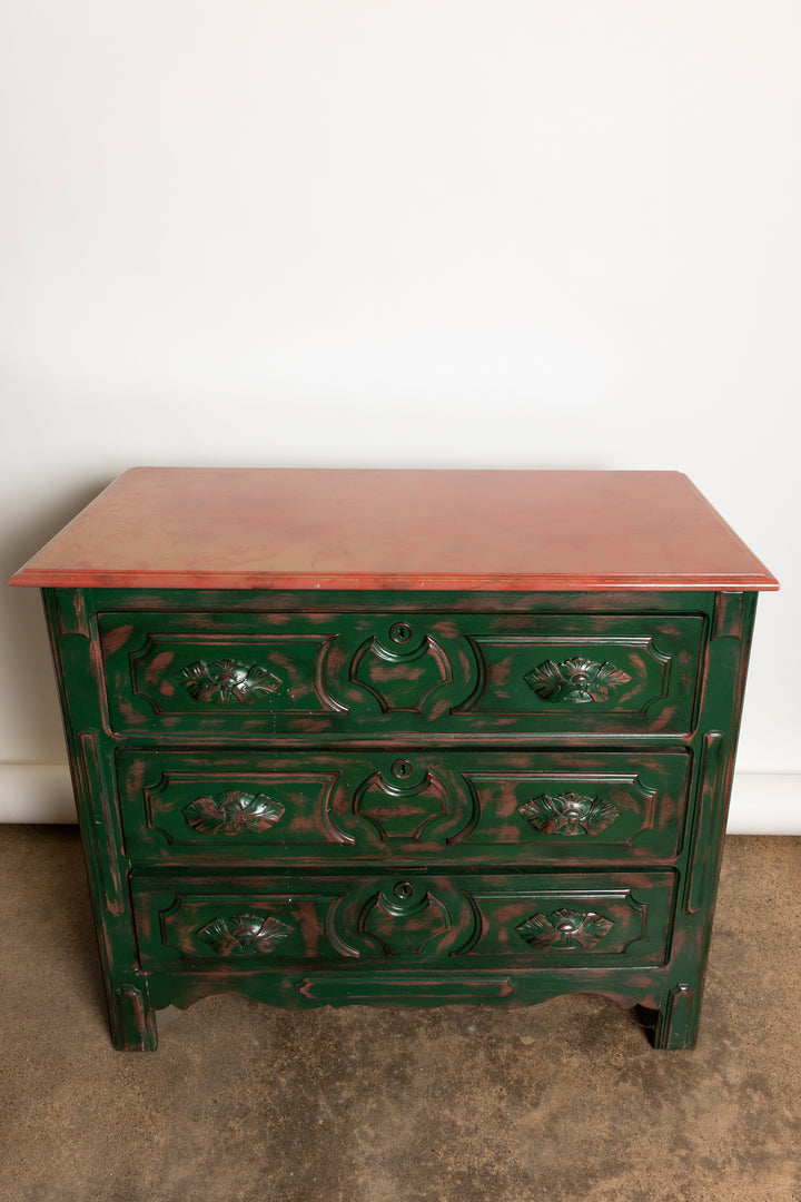 Antique Pink and Green Chest of Drawers