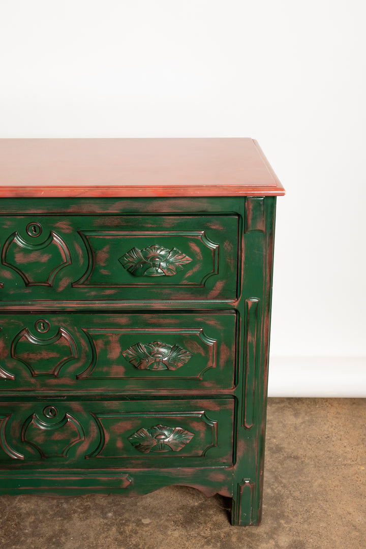 Antique Pink and Green Chest of Drawers