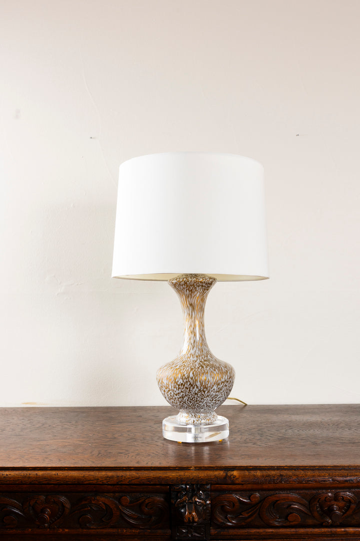 Gold and White Glass Table Lamp with Acrylic Base