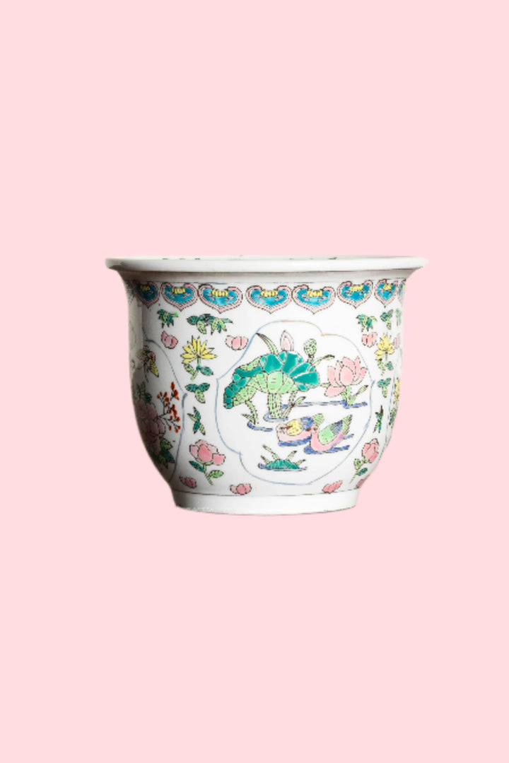 Vintage Chinese Painted Porcelain Jardiniere Planter