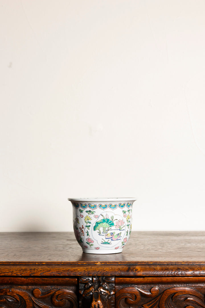 Vintage Chinese Painted Porcelain Jardiniere Planter