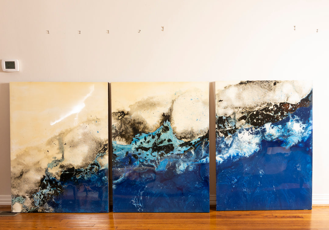 Original Matt Esparza Set of 3 Paintings - Acrylic on Board, Gloss Varnish