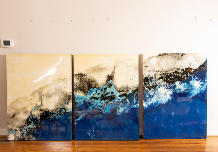 Original Matt Esparza Set of 3 Paintings - Acrylic on Board, Gloss Varnish