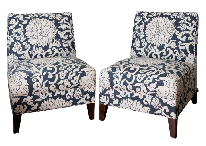 Custom Blue and White Upholstered Chairs