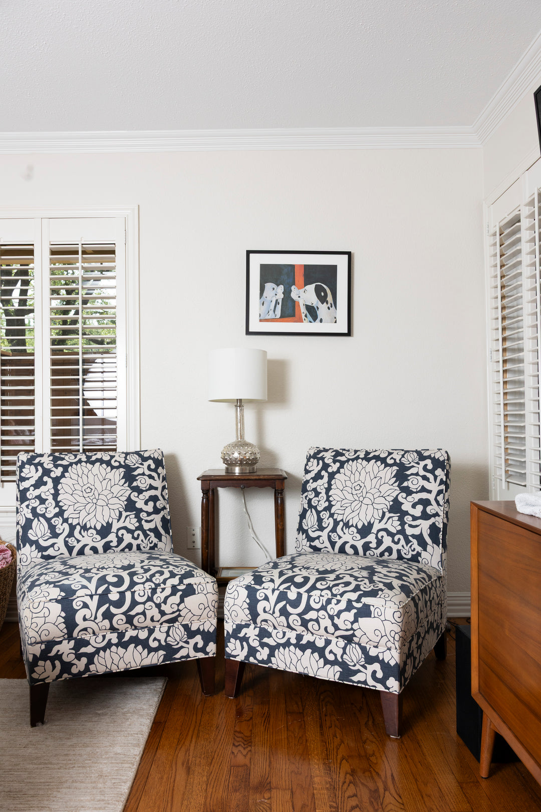 Custom Blue and White Upholstered Chairs