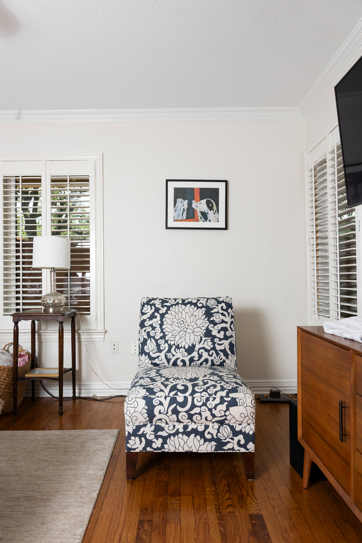 Custom Blue and White Upholstered Chairs
