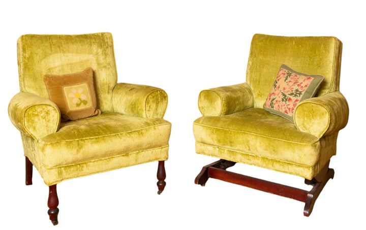 Vintage Mid-Century Green Velvet Lounge Chair – Rocking Base Convertible *Local Pickup Available in Honey Grove, TX*