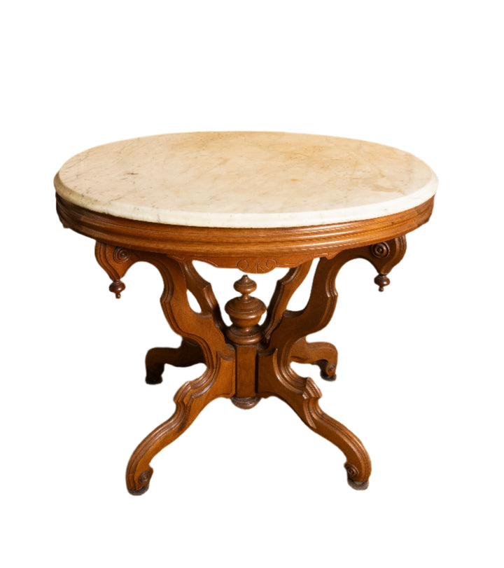 Victorian Marble-Top Parlor Table – Antique Solid Wood *Local Pickup Available in Honey Grove, TX*