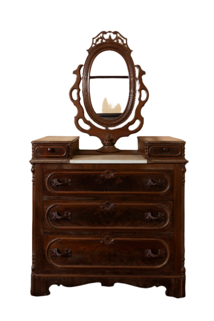 Victorian Marble-Top Dresser with Ornate Mirror *Local Pickup Available in Honey Grove, TX*
