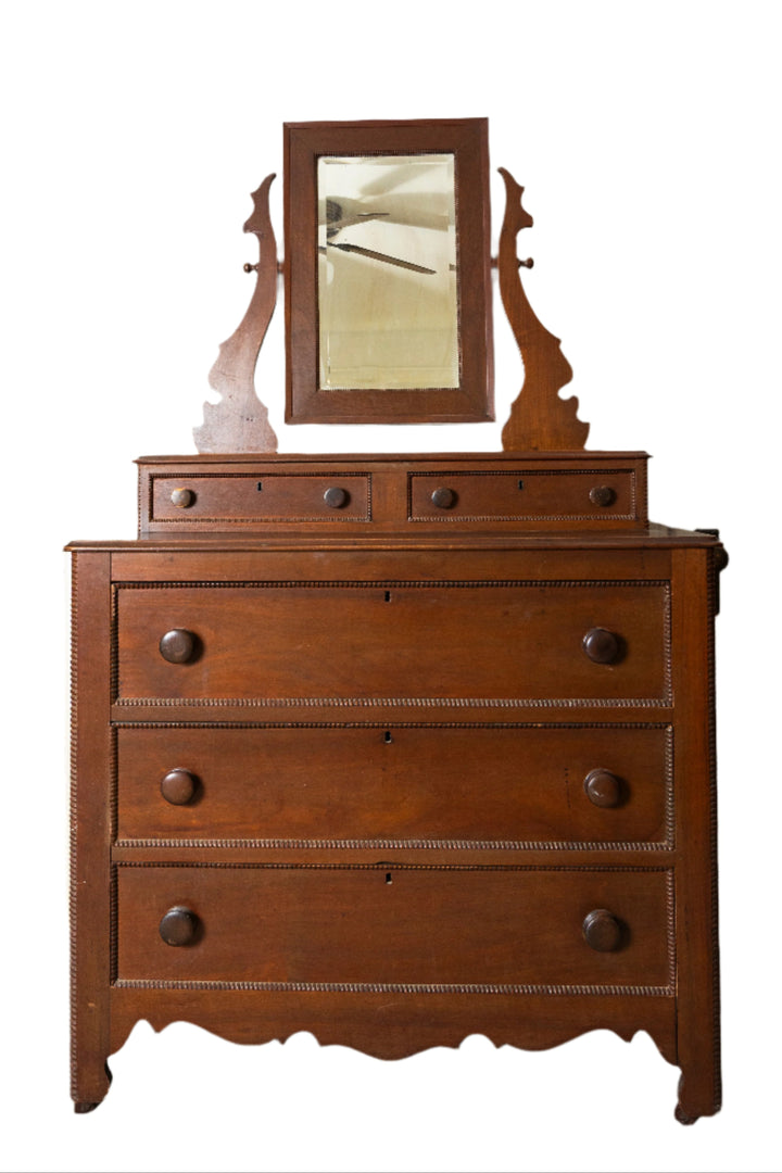 Antique 19th Century Dresser with Mirror – Hand-Cut Dovetails, Original Finish *Local Pickup Available in Honey Grove, TX*