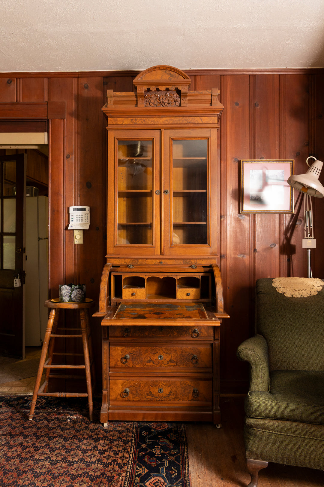 Burled Walnut Eastlake-Style Secretary Desk and Bookcase *Local Pickup Available in Honey Grove, TX*
