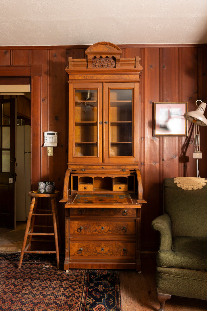 Burled Walnut Eastlake-Style Secretary Desk and Bookcase *Local Pickup Available in Honey Grove, TX*